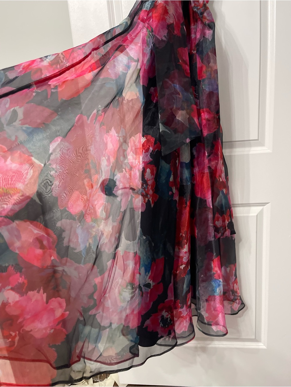 Eliza J. Floral Blue and Red Organza Wide Leg Jumpsuit Size 14 Quiet Luxury Y2k - Picture 12 of 15